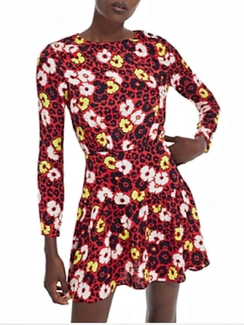 The Kooples Wild Blossom Long Sleeve Button Shoulder Mini Dress